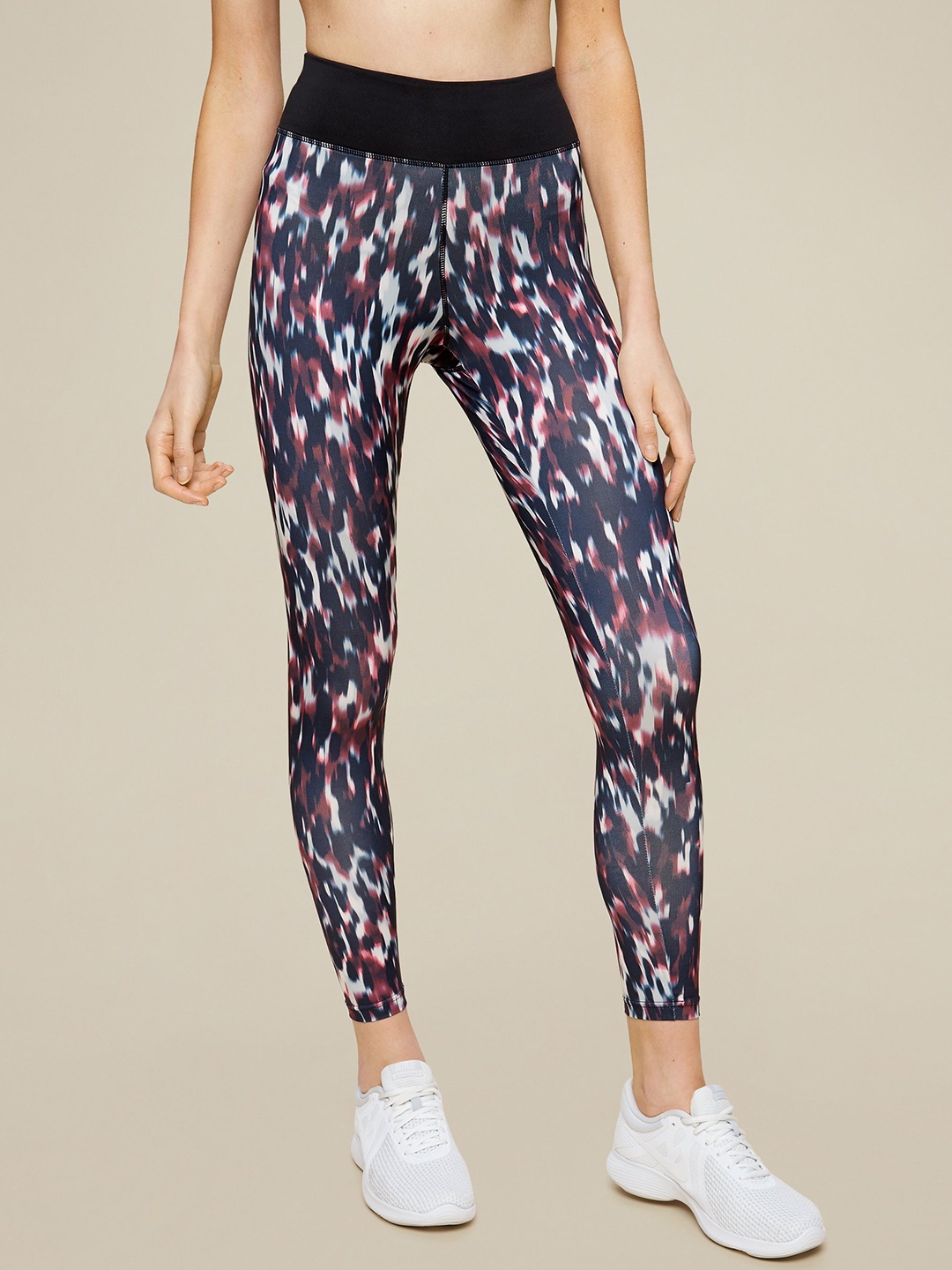 

DOROTHY PERKINS Women Navy & Off-White Printed Yoga Tights, Navy blue