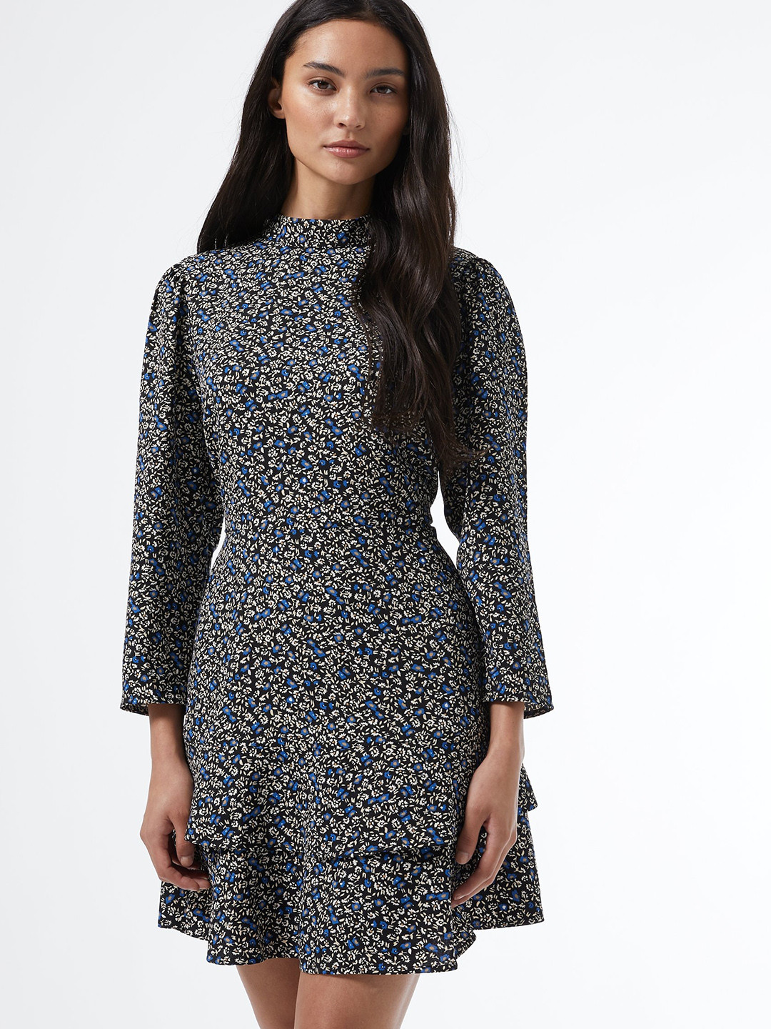 

DOROTHY PERKINS Women Black & White Petite Ditsy Floral Printed A-Line Dress