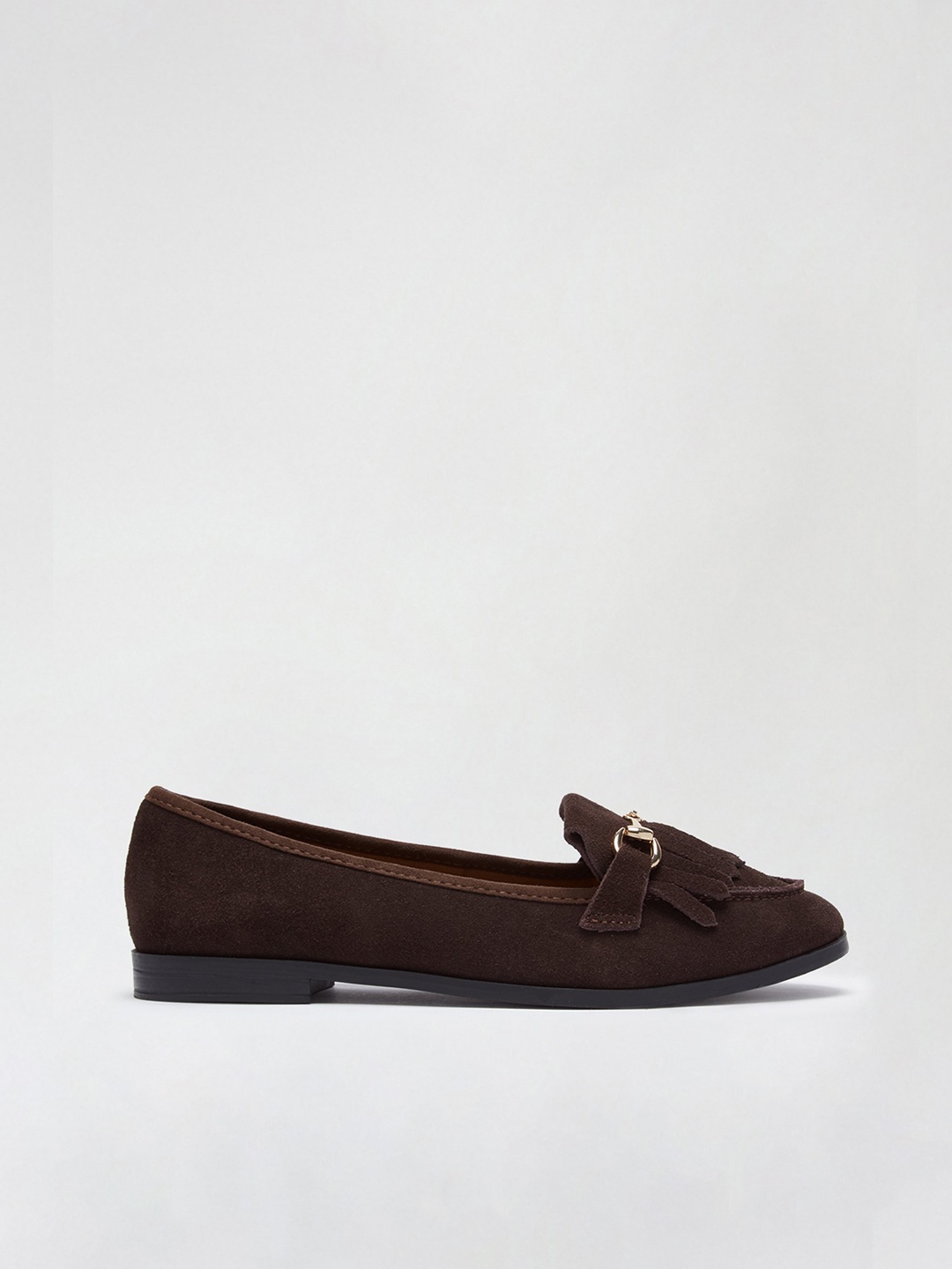 

DOROTHY PERKINS Women Coffee Brown Wide Fit Solid Leather Horsebit Loafers