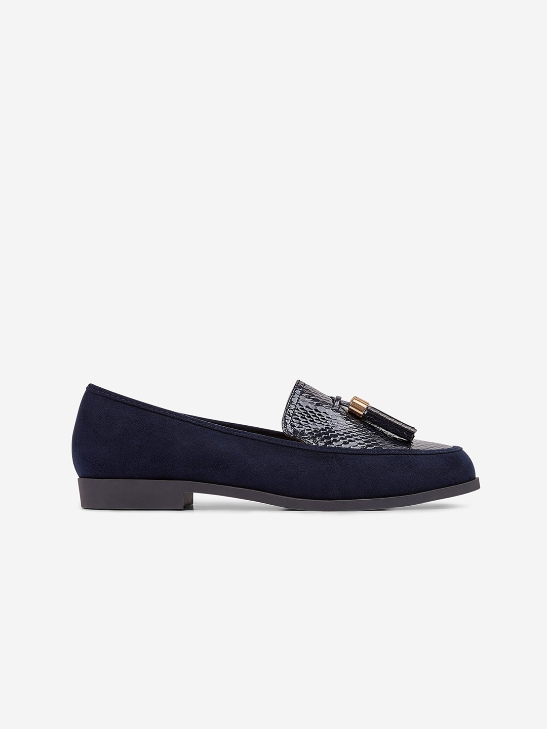 

DOROTHY PERKINS Women Navy Blue Snakeskin Textured Tasseled Loafers