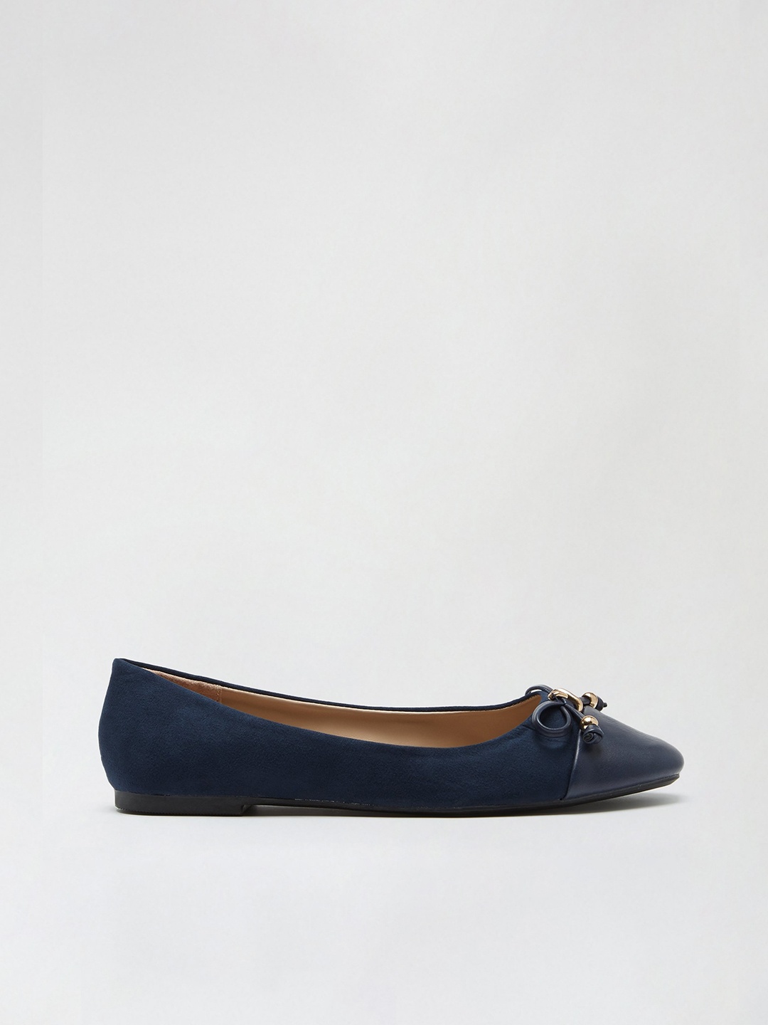 

DOROTHY PERKINS Women Navy Blue Solid Suede Finish Ballerinas with Bow Detail