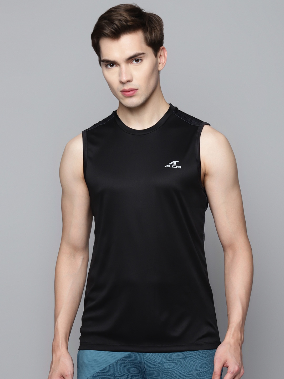

Alcis Men Black Camouflage Printed Back Slim Fit T-shirt