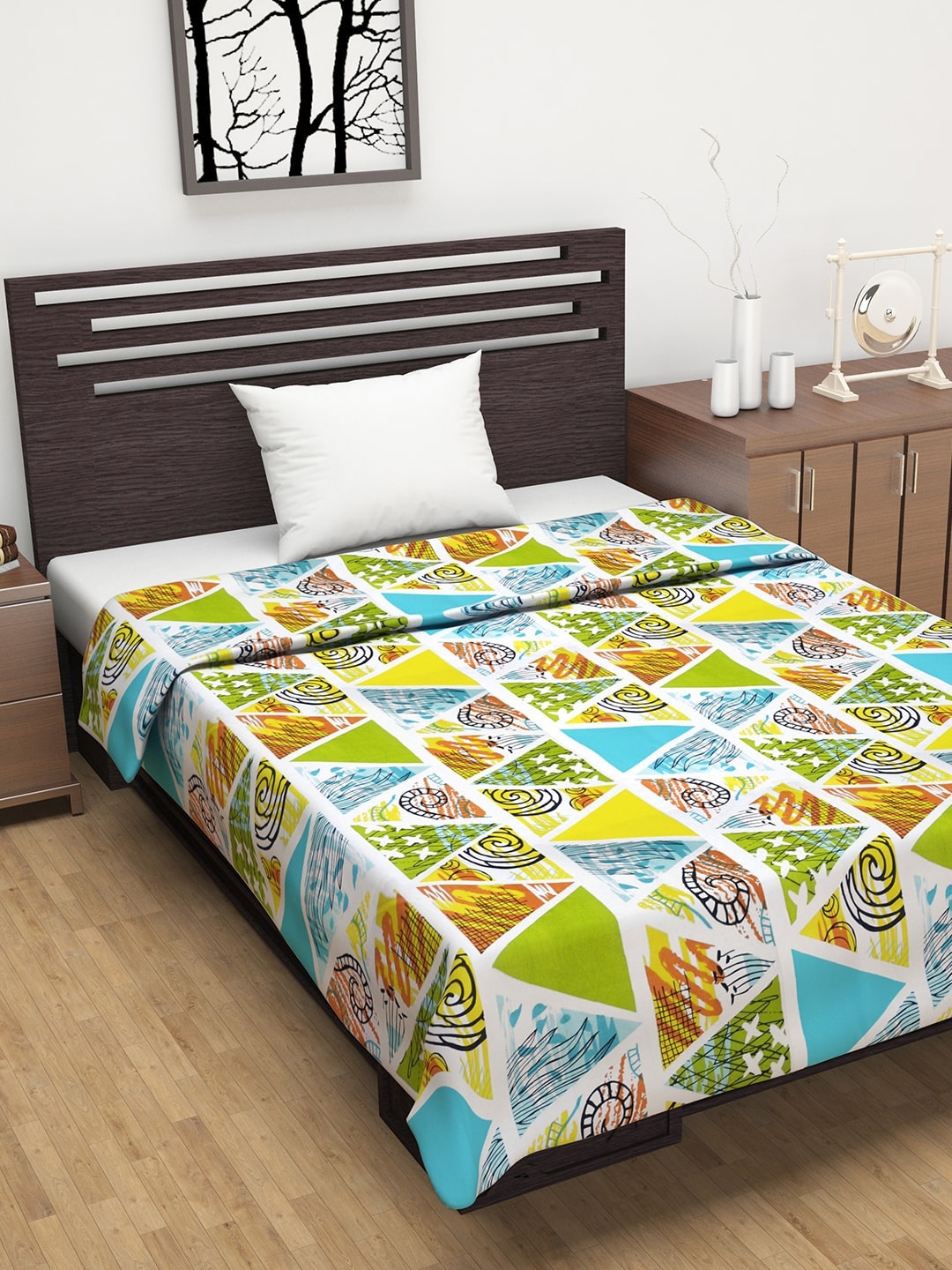 

Divine Casa Green & Blue Geometric Mild Winter Cotton Reversible Single Bed Dohar