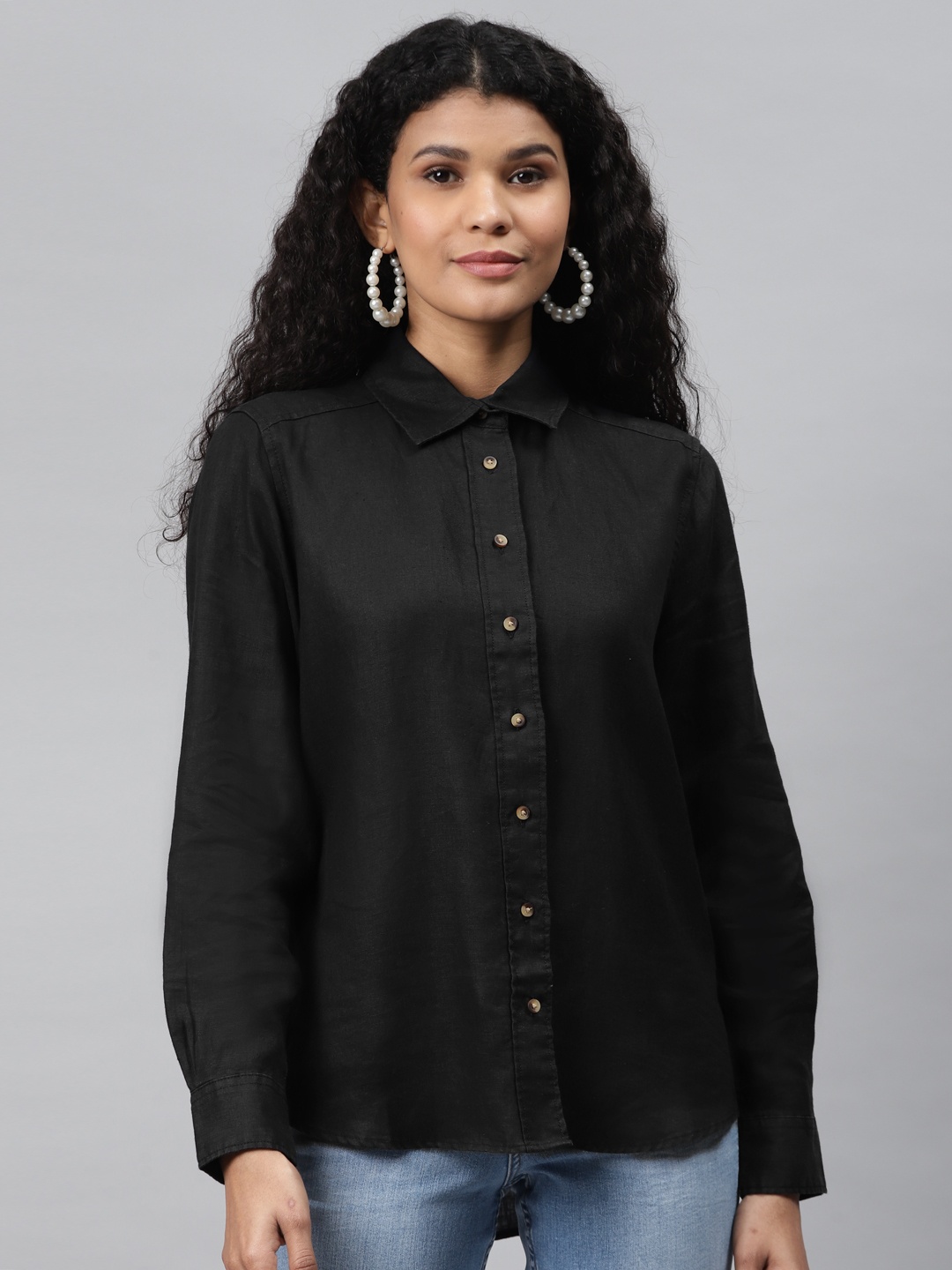 

Marks & Spencer Women Black Regular Fit Solid Pure Linen Casual Shirt