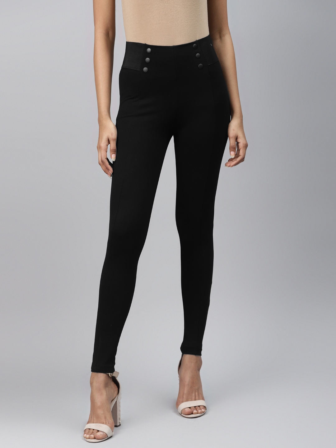 

Marks & Spencer Women Black Solid Regular Fit Treggings