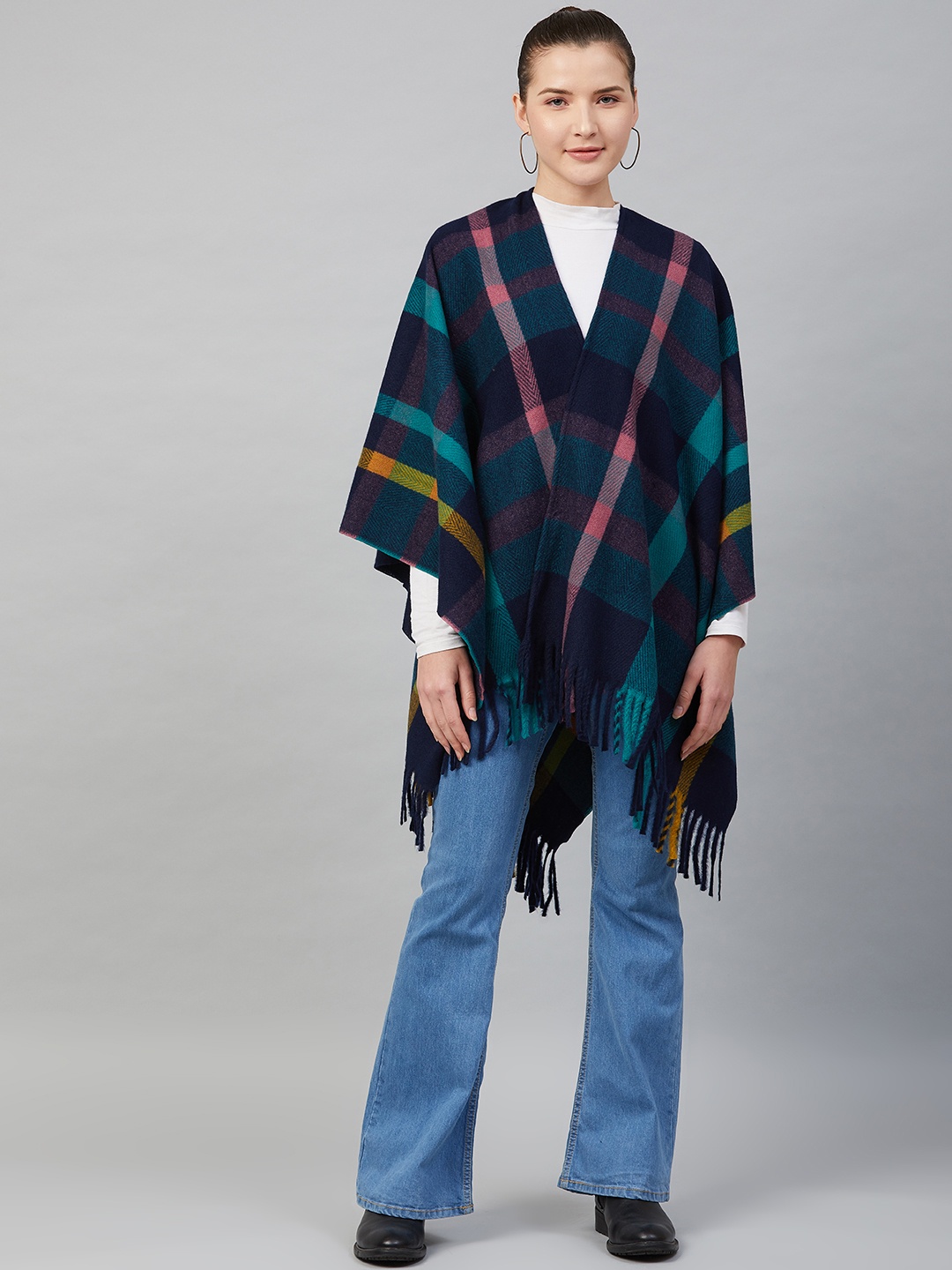 

Marks & Spencer Women Navy Blue Checked Cape-Style Poncho
