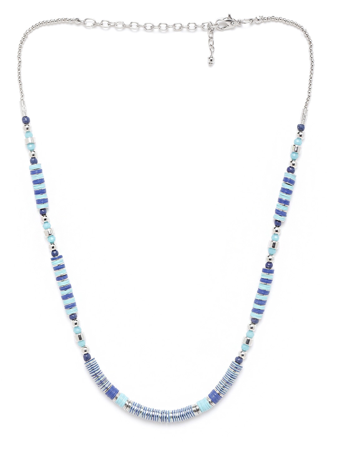 

RICHEERA Blue Silver-Plated Beaded Necklace