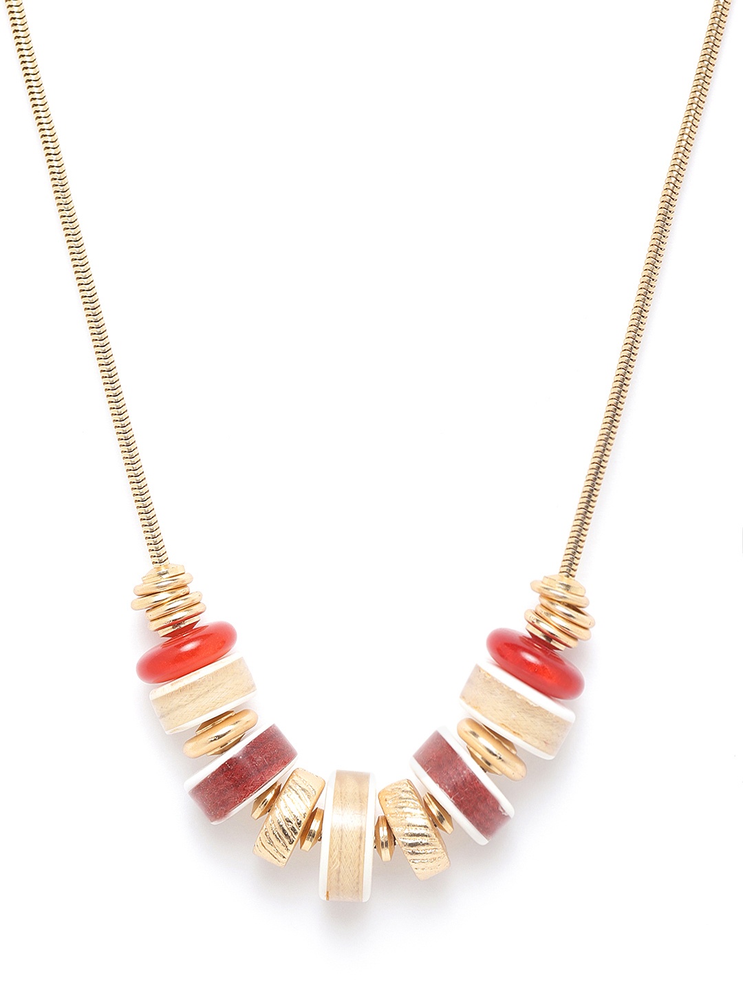 

RICHEERA Gold-Toned & Red Rose Gold-Plated Beaded Necklace