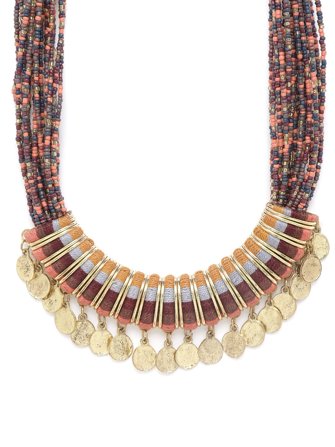 

RICHEERA Multicoloured Gold-Plated Beaded Multi-Stranded Necklace