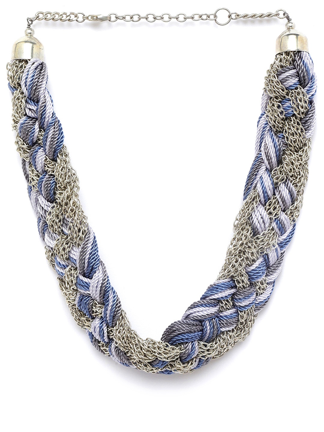 

RICHEERA Blue & Grey Silver-Plated Braided Necklace