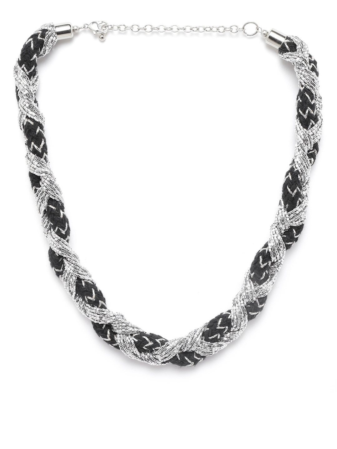 

RICHEERA Black & Silver-Toned Beaded Necklace