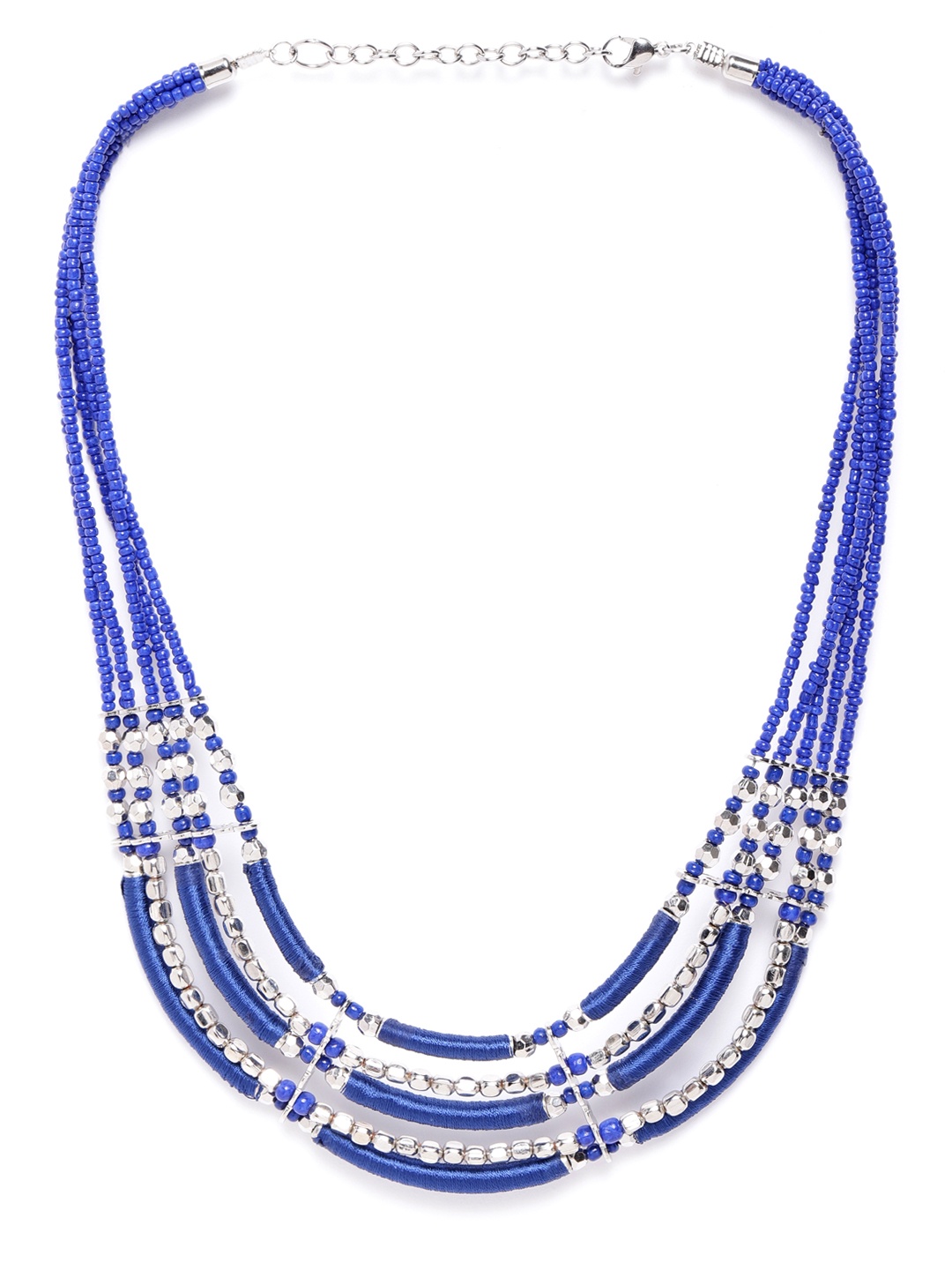 

RICHEERA Blue Silver-Plated Beaded Layered Necklace