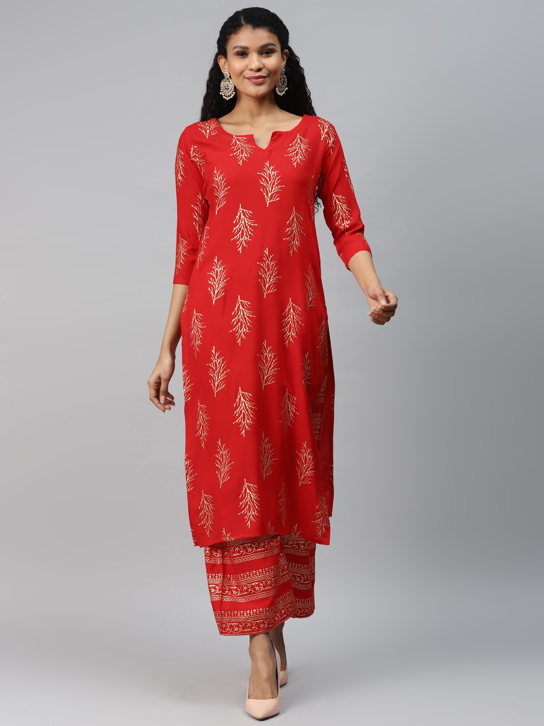 

KALINI Women Red & Golden Printed Kurta with Palazzos
