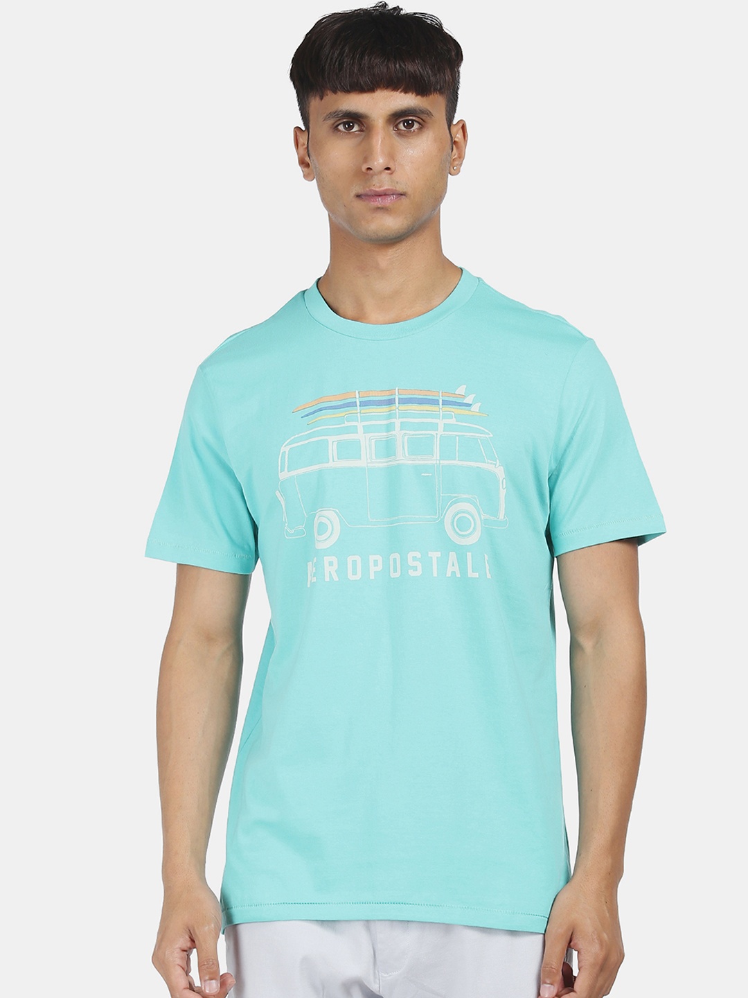 

Aeropostale Men Blue Printed Round Neck T-shirt