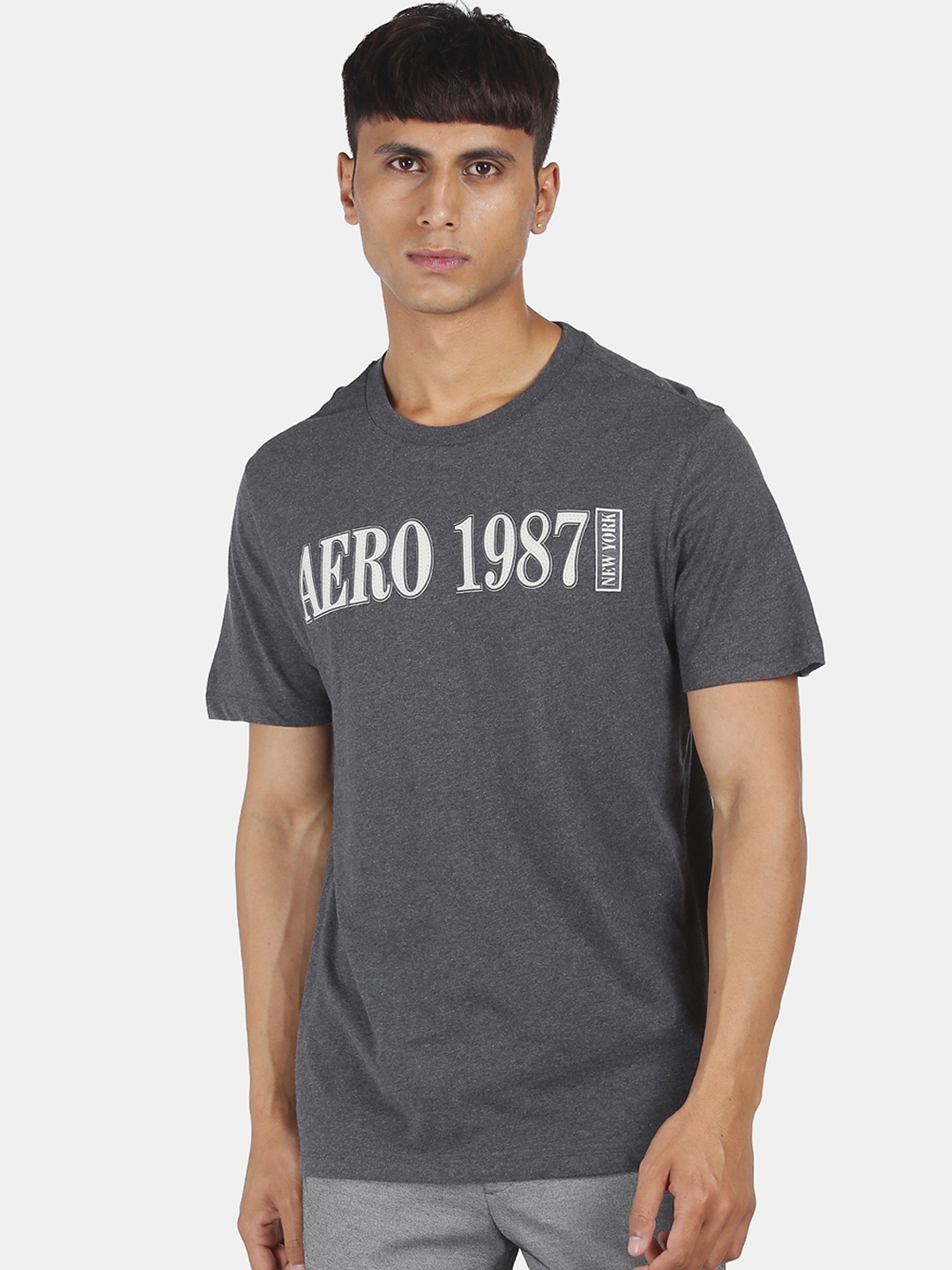 

Aeropostale Men Grey Printed Round Neck T-shirt
