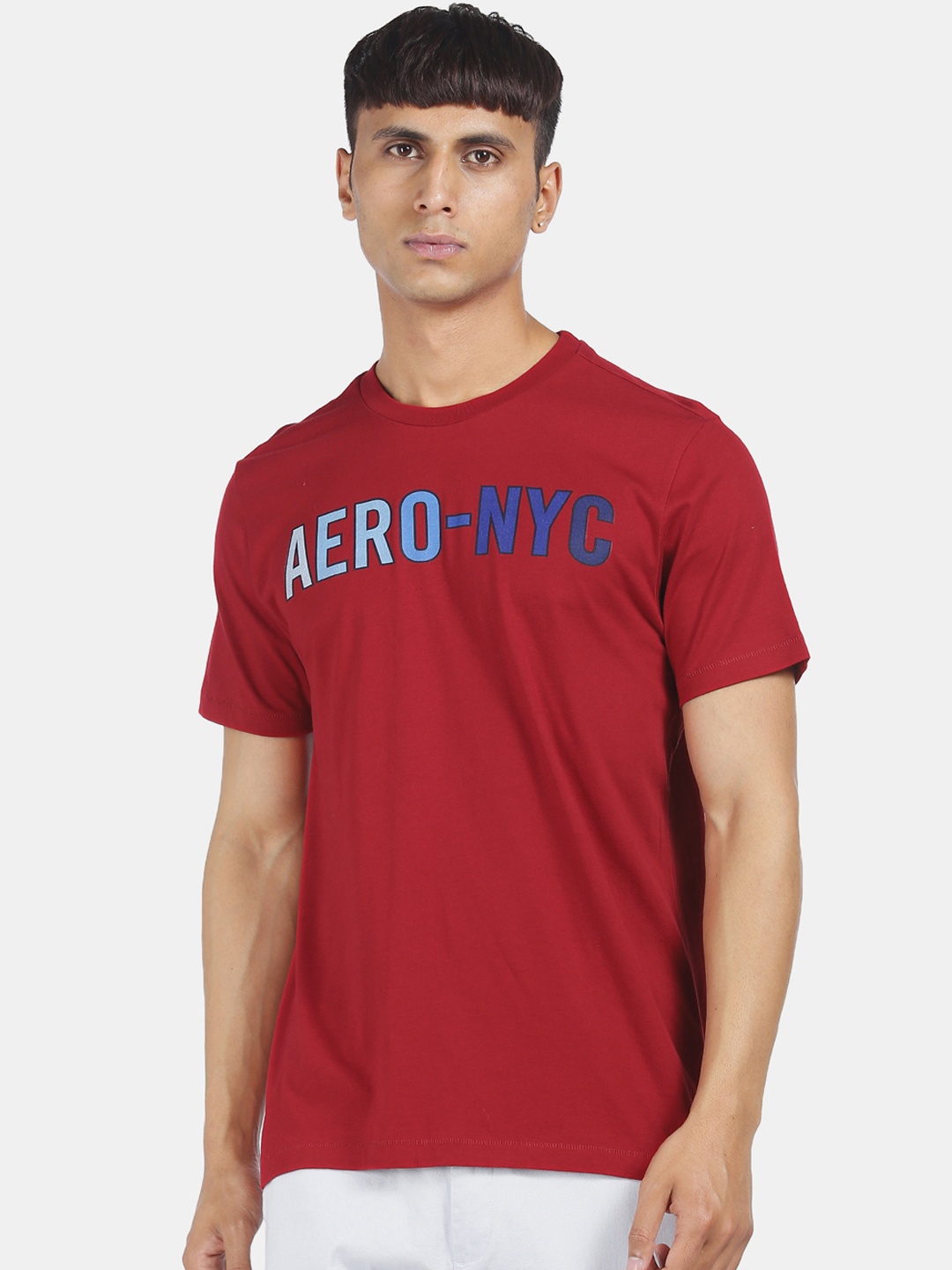 

Aeropostale Men Red Printed Round Neck Pure Cotton T-shirt
