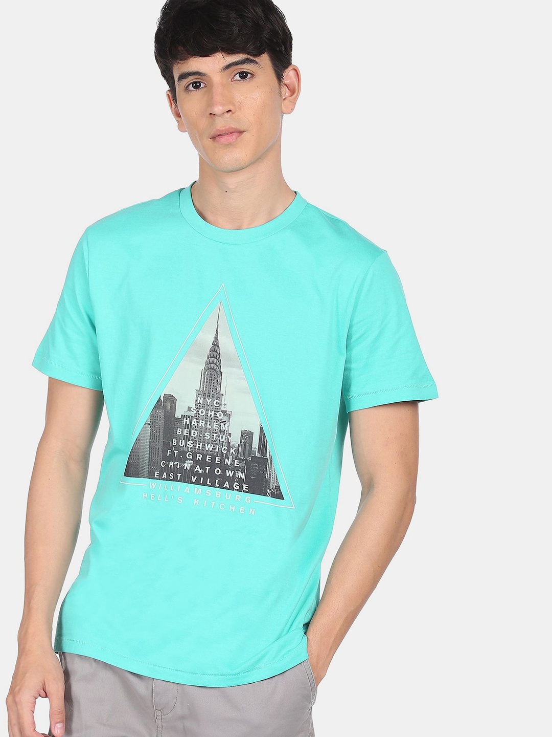 

Aeropostale Men Blue Printed Round Neck Pure Cotton T-shirt