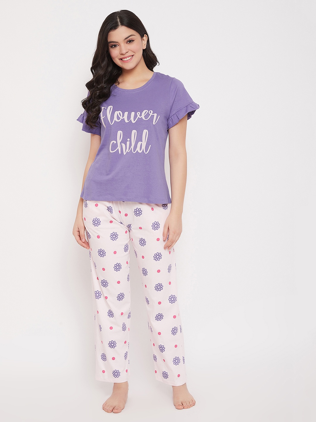 

Clovia Women Purple & White Printed Night Suit