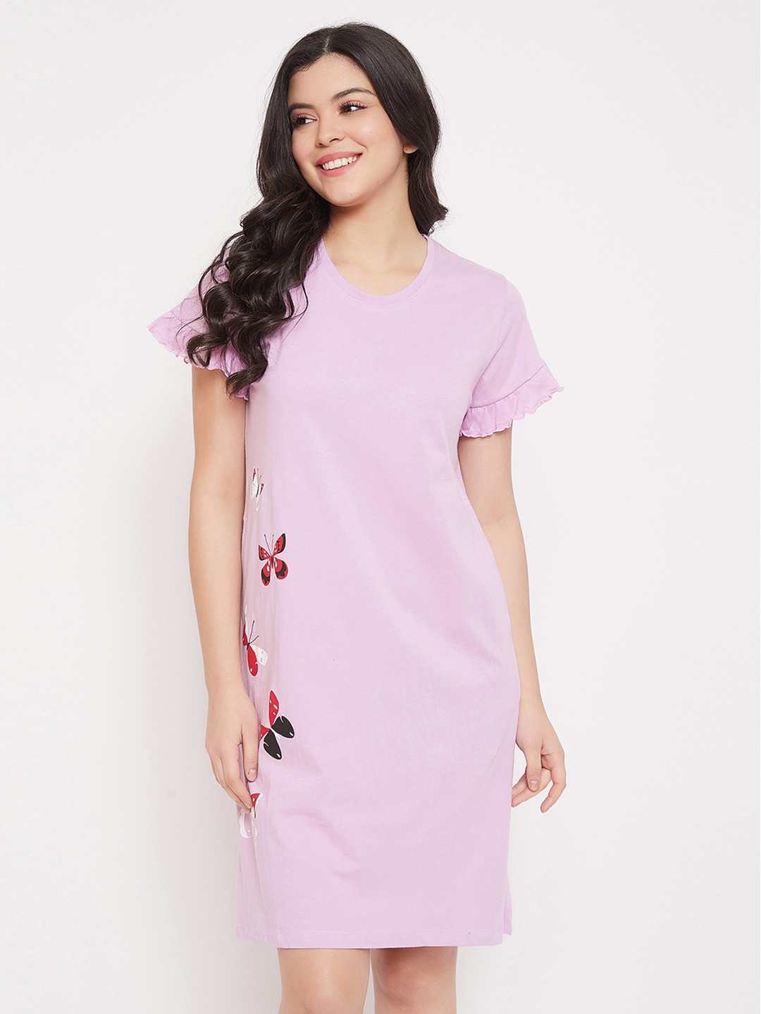 

Clovia Women Mauve & Red Printed Nightdress
