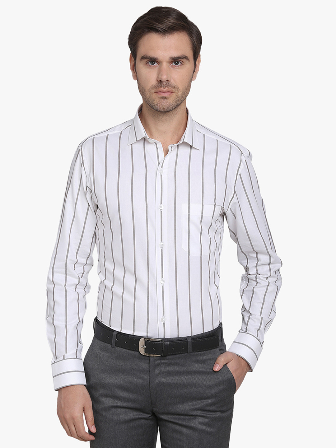 

METAL Men Multicoloured & Grey Slim Fit Striped Casual Shirt, Multi