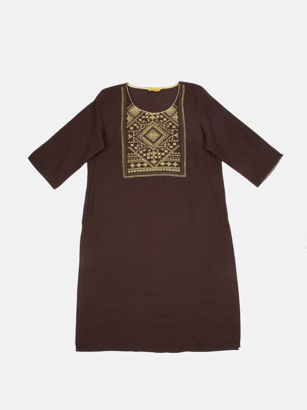 

AURELIA Women Coffee Brown Ethnic Motifs Yoke Design Kurta