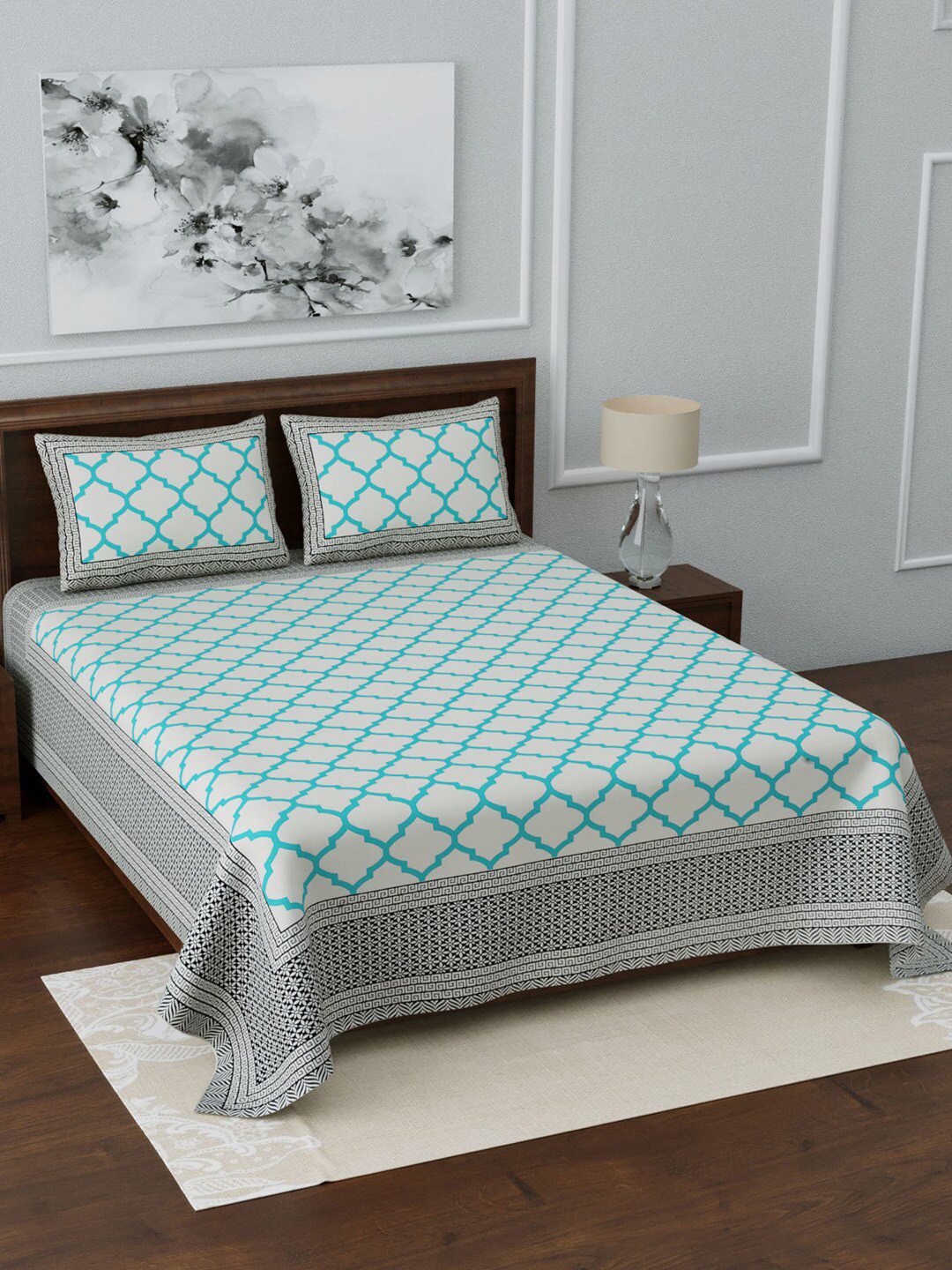 

LIVING ROOTS White & Blue Printed 210 TC 1 King Jaipuri Bedsheet With 2 Pillow Covers