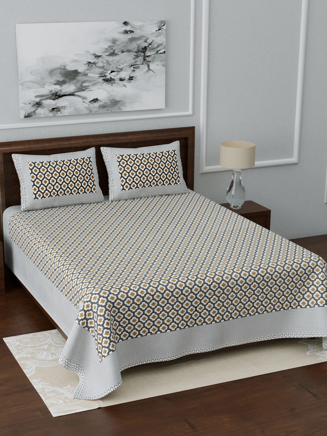 

LIVING ROOTS White & Brown Ethnic Printed 210 TC Cotton King Bedsheet With 2 Pillow Covers