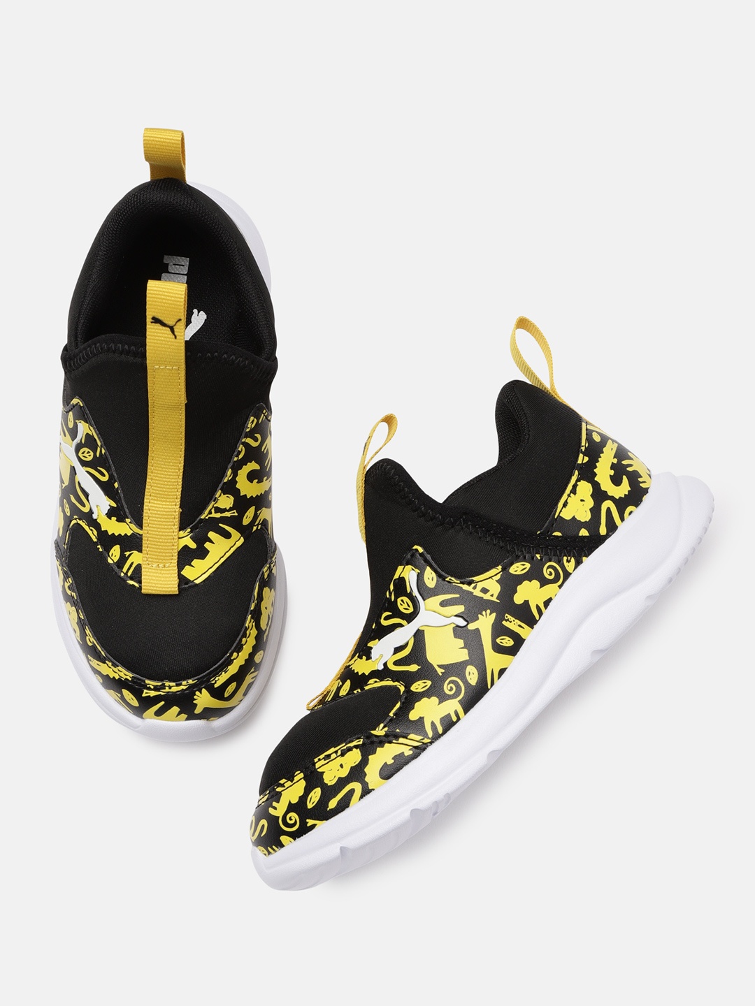 

Puma Boys Black & Yellow Printed Fun Racer Summer Animals PS Slip-On Sneakers