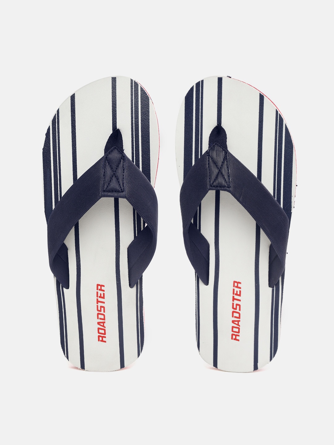 

The Roadster Lifestyle Co Men Navy Blue & White Striped Thong Flip-Flops