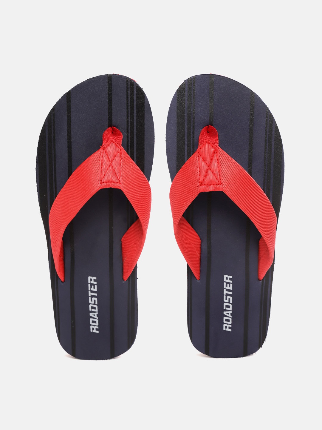 

The Roadster Lifestyle Co Men Red & Navy Blue Striped Thong Flip-Flops