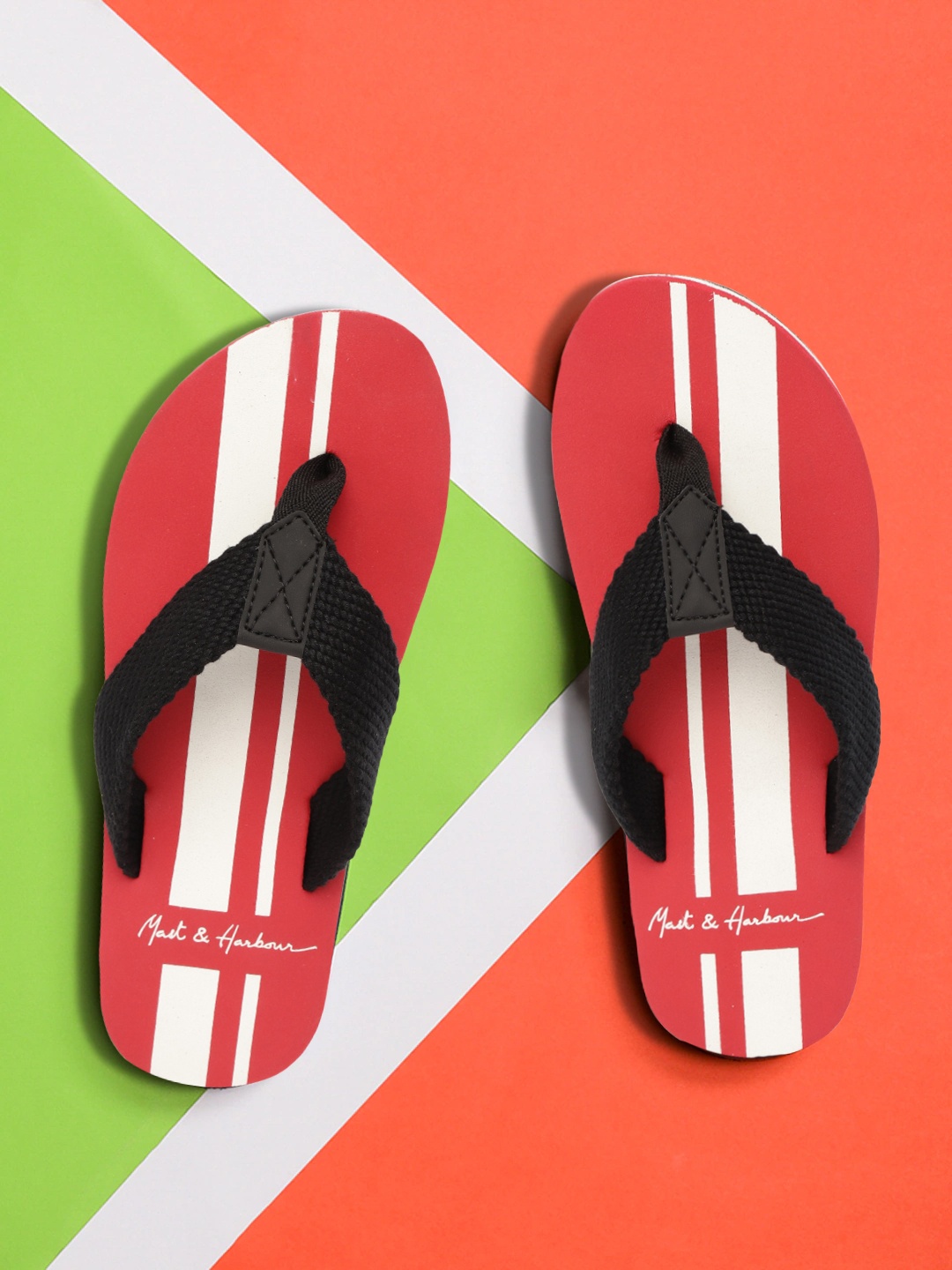 

Mast & Harbour Men Black & Red Striped Thong Flip-Flops