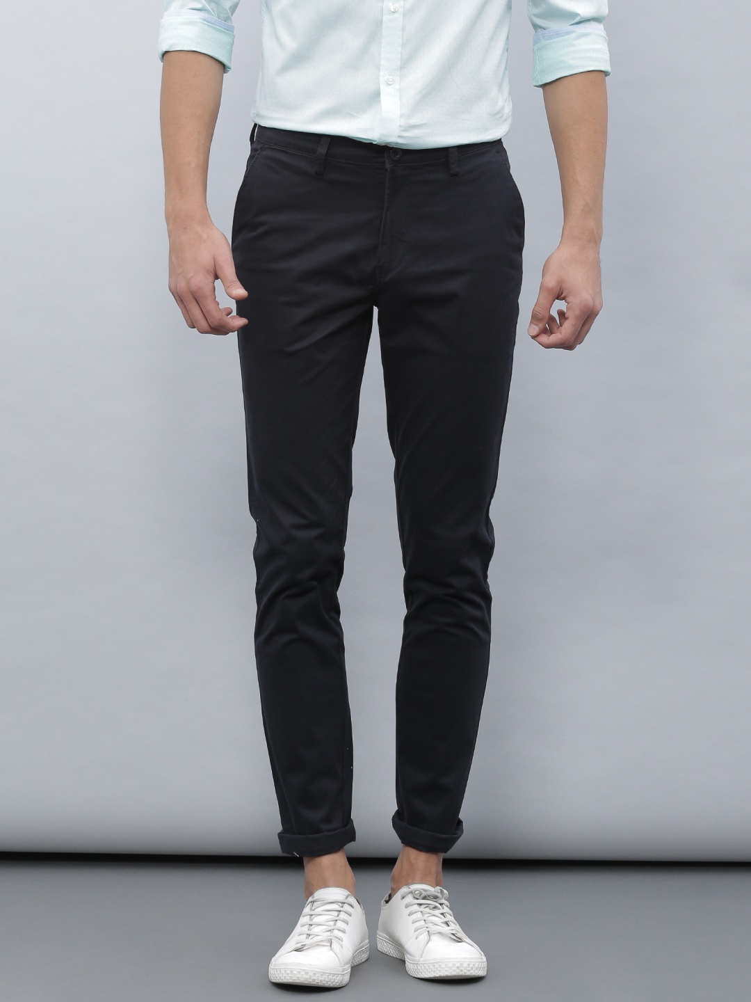 

ether Men Navy Casual Slim Fit Trousers, Navy blue