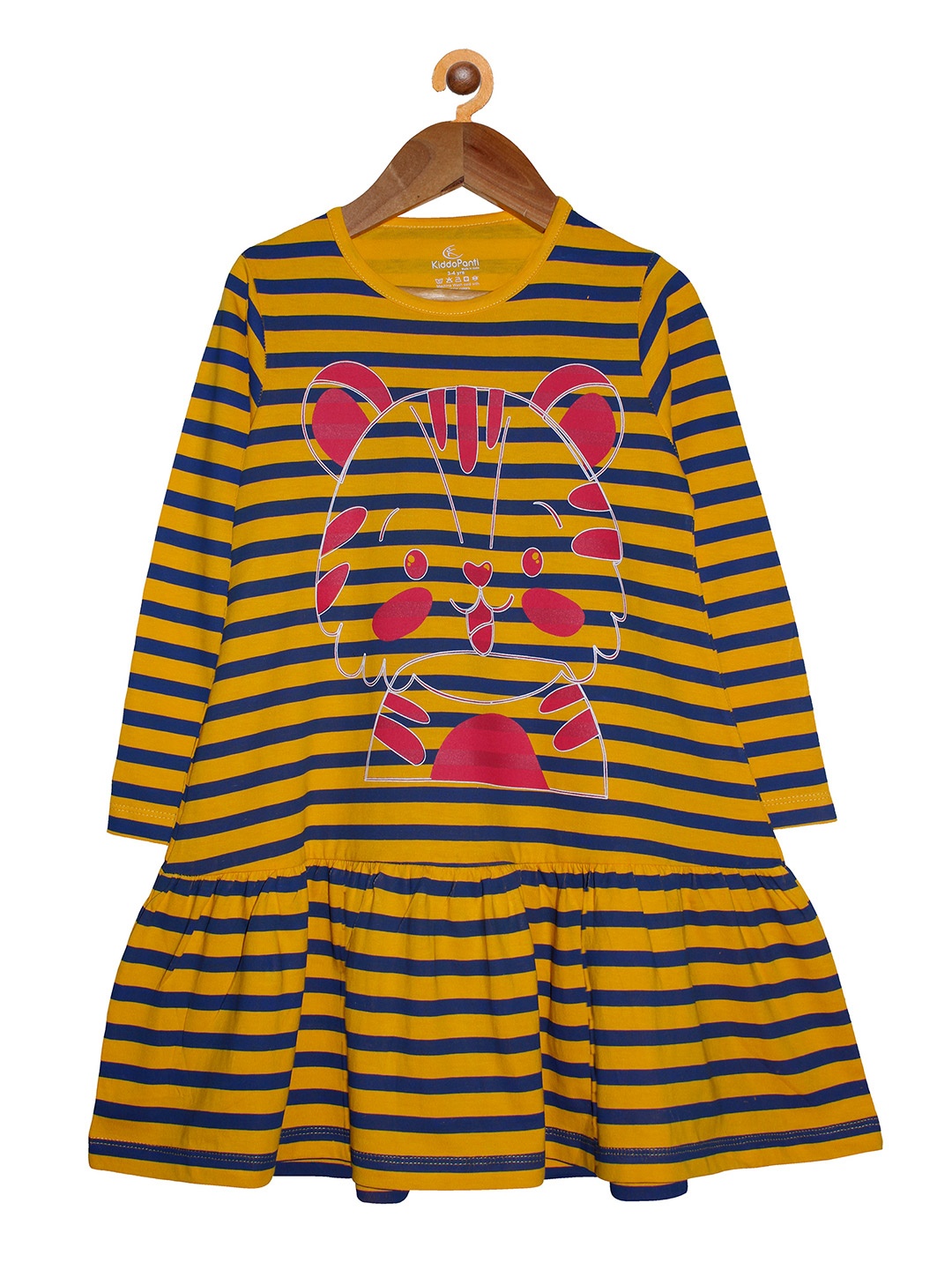 

KiddoPanti Girls Yellow Striped Drop-Waist Dress