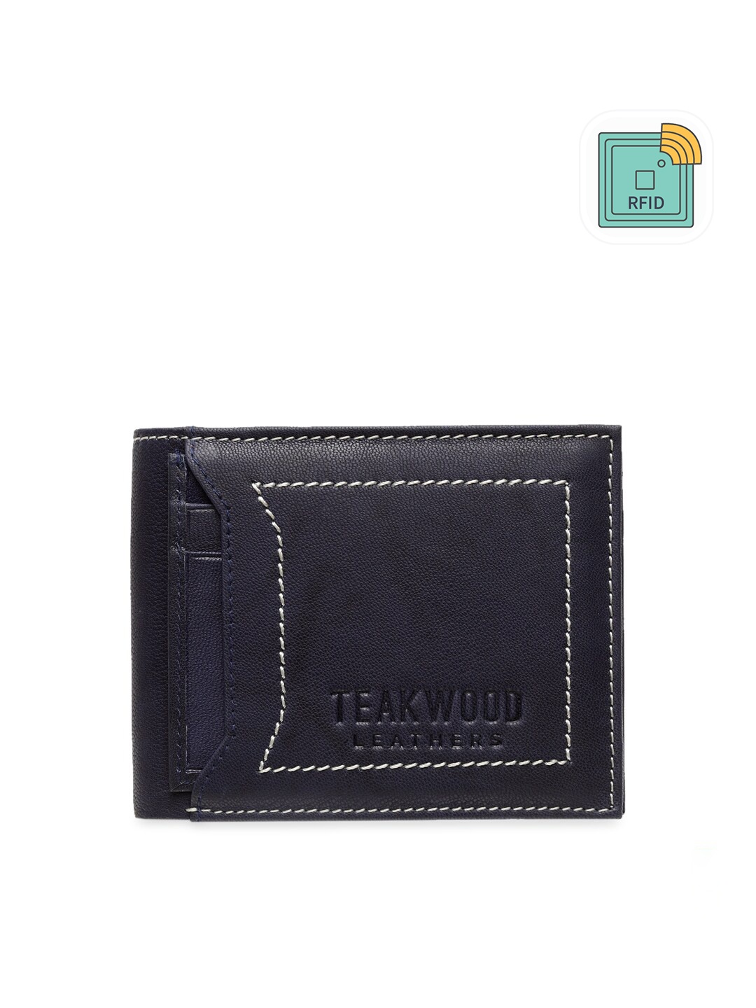 

Teakwood Leathers Men Blue Solid RFID Protected Two Fold Wallet Two-Fold Leather Wallet