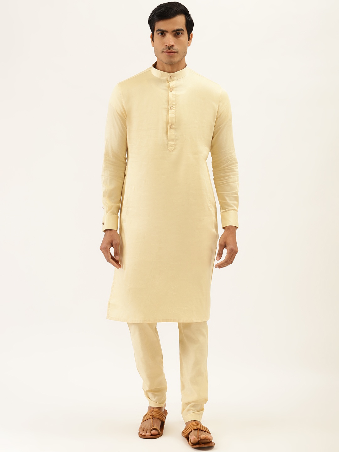 

Manyavar Men Beige Solid Kurta with Pyjamas