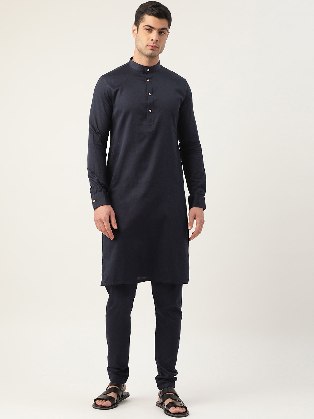 

Manyavar Men Navy Blue Solid Kurta with Pyjamas