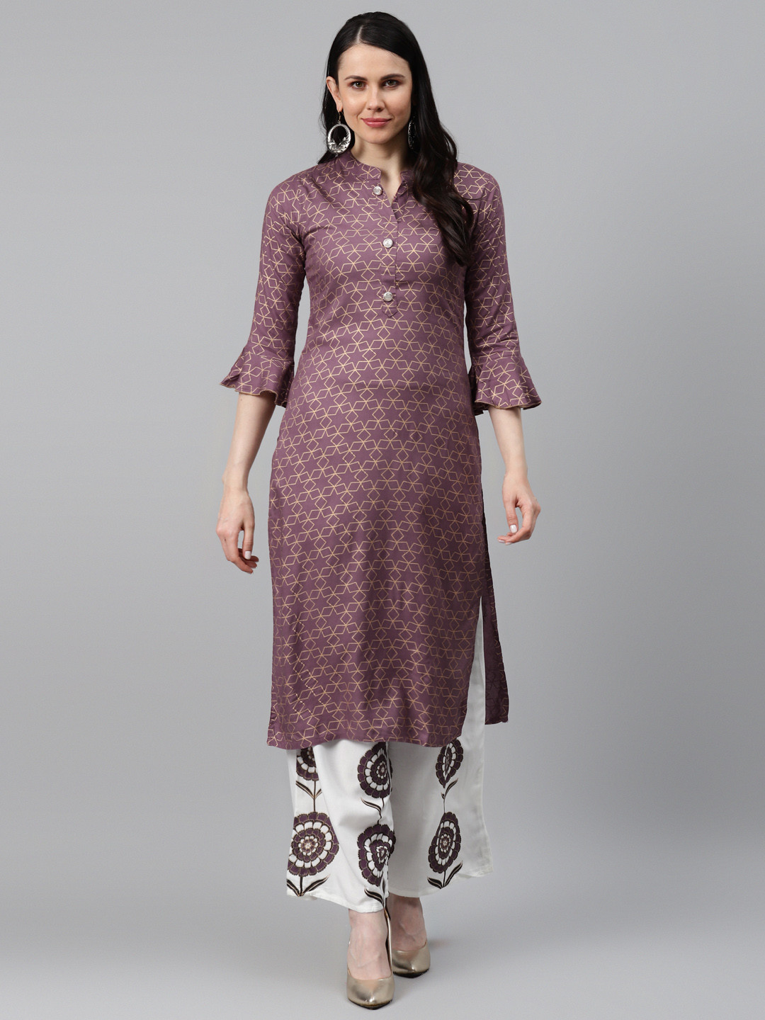 

HIGHLIGHT FASHION EXPORT Women Mauve & White Printed Kurta with Palazzos