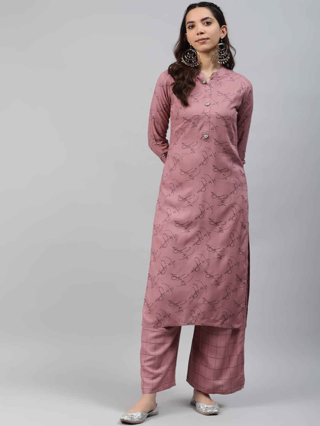 

HIGHLIGHT FASHION EXPORT Women Mauve & Black Printed Kurta with Palazzos