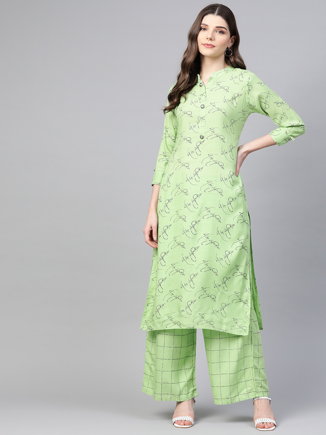 

HIGHLIGHT FASHION EXPORT Women Green & Black Printed Kurta with Palazzos