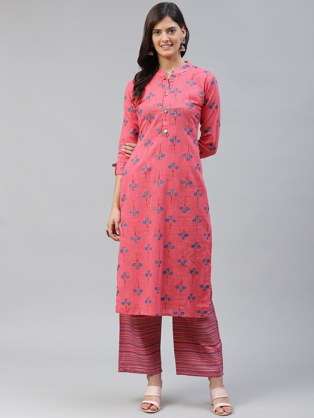 

HIGHLIGHT FASHION EXPORT Women Pink & Blue Printed Kurta with Palazzos