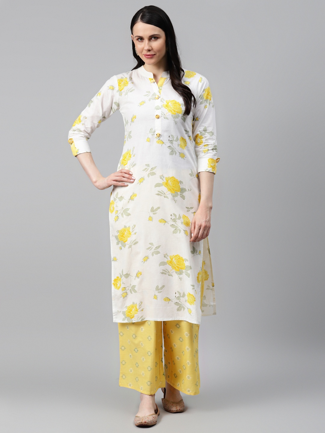 

HIGHLIGHT FASHION EXPORT Women Off-White & Yellow Printed Kurta with Palazzos