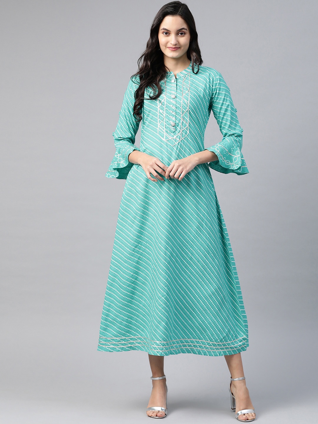

HIGHLIGHT FASHION EXPORT Women Blue & White Printed A-Line Midi Dress