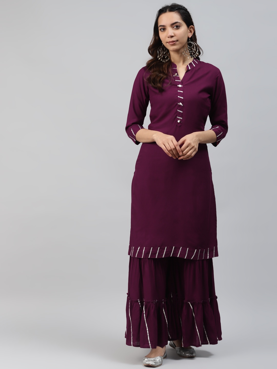 

HIGHLIGHT FASHION EXPORT Women Purple Gotta Patti Work Solid Kurta with Sharara