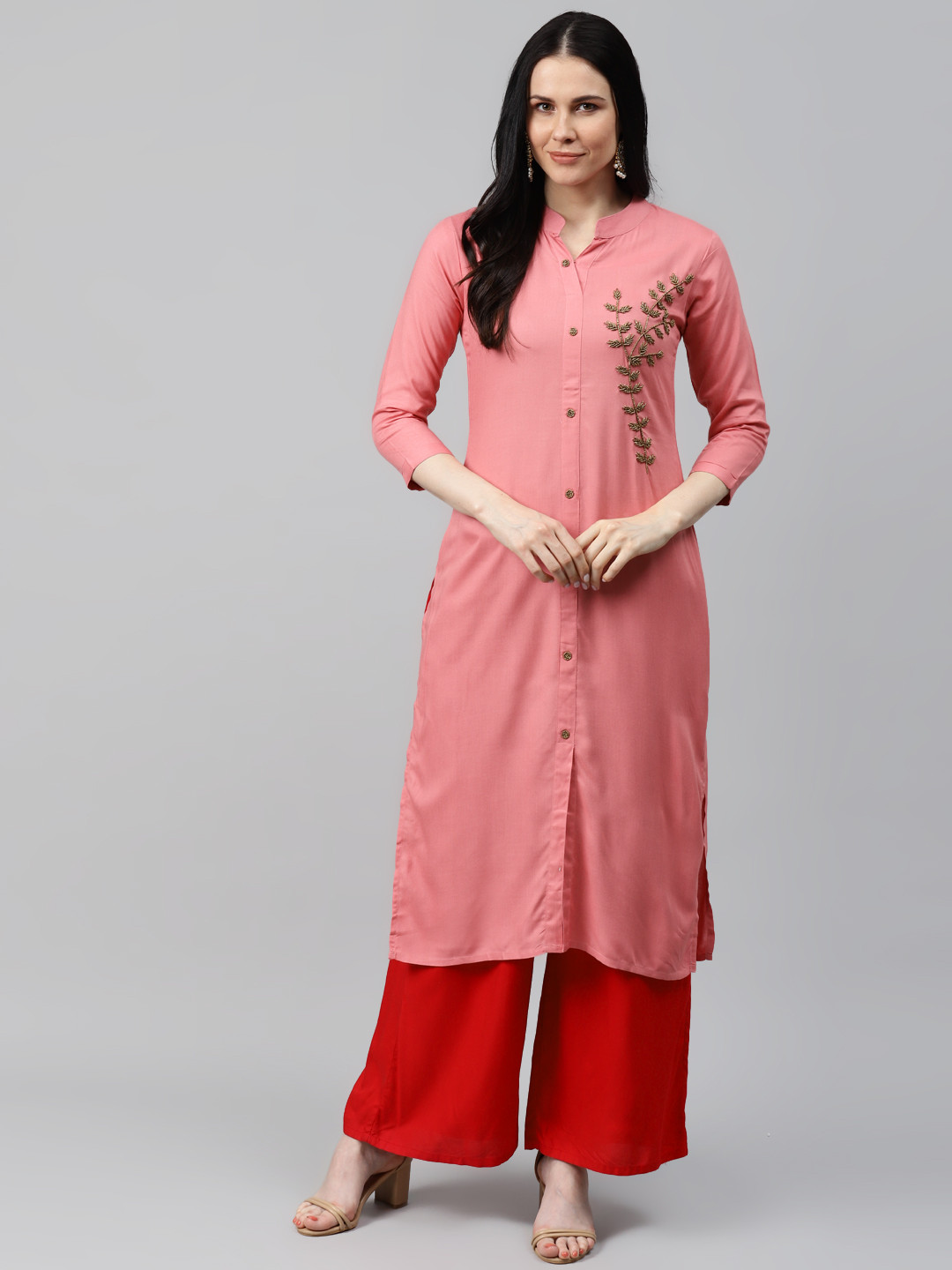 

HIGHLIGHT FASHION EXPORT Women Pink Handwork Yoke Design Zardozi Kurta