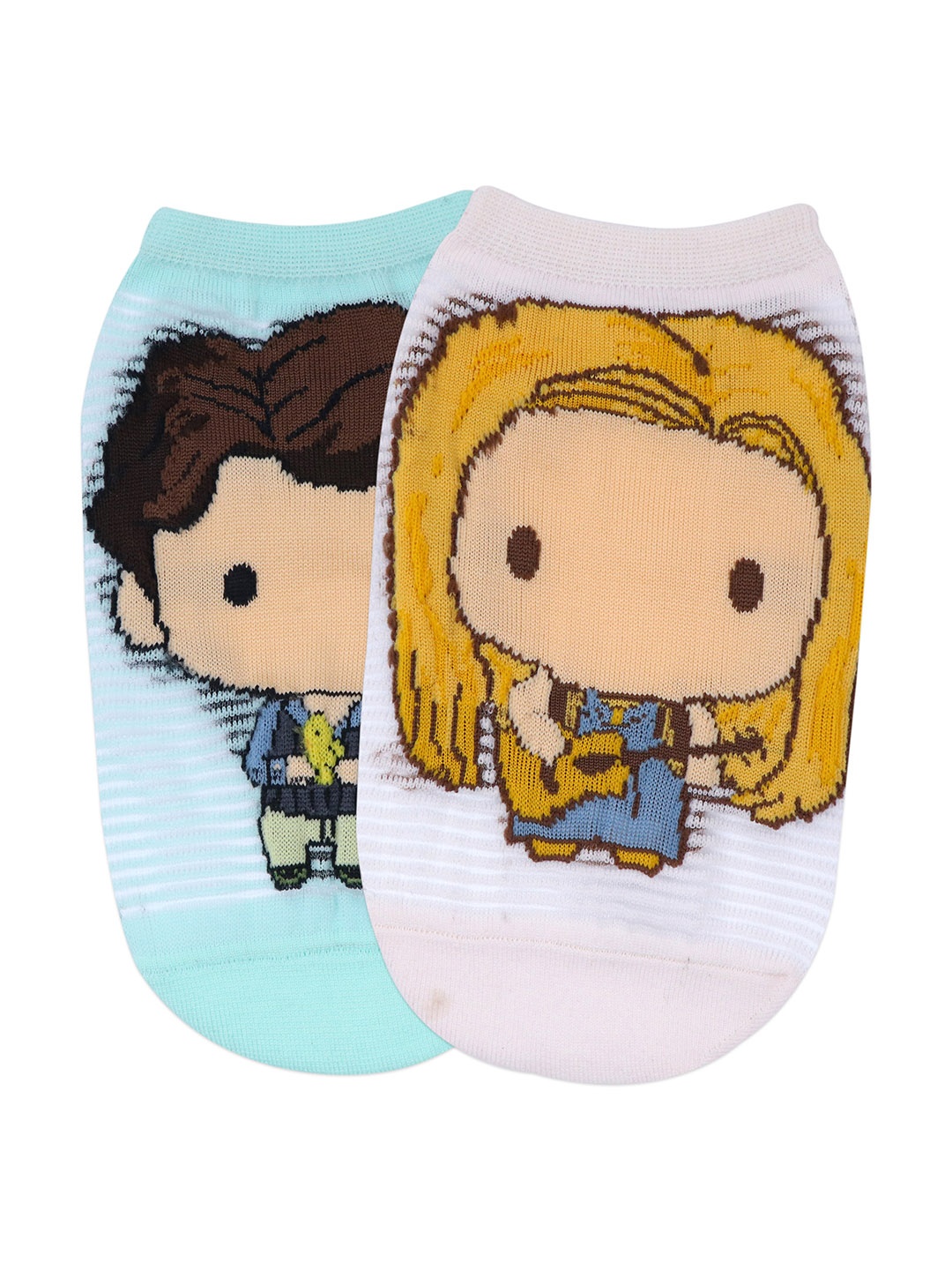 

Balenzia Women Pack of 2 Ankle-Length Friends Patterned Socks, Green
