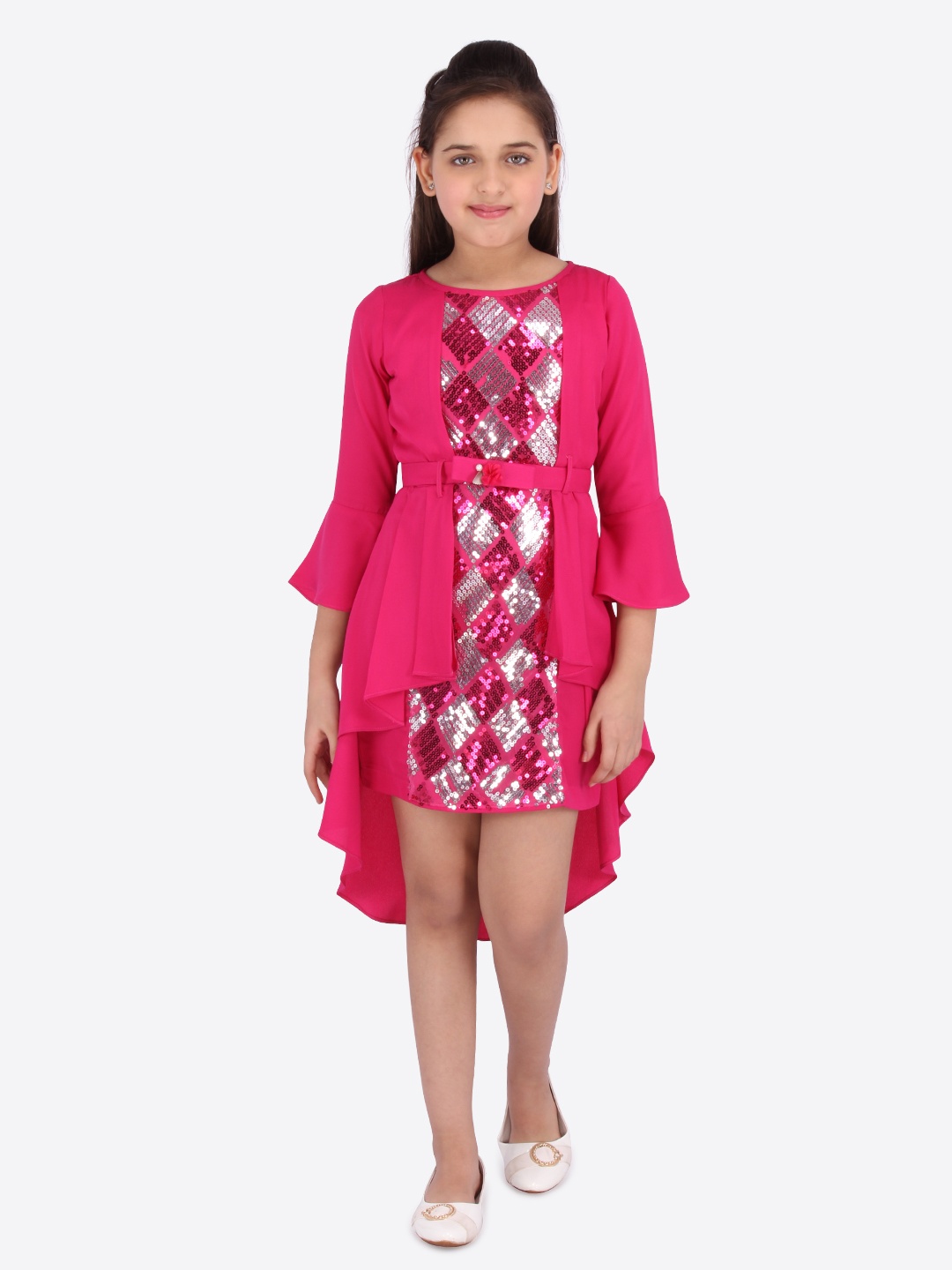 

CUTECUMBER Girls Magenta Printed Fit and Flare Dress