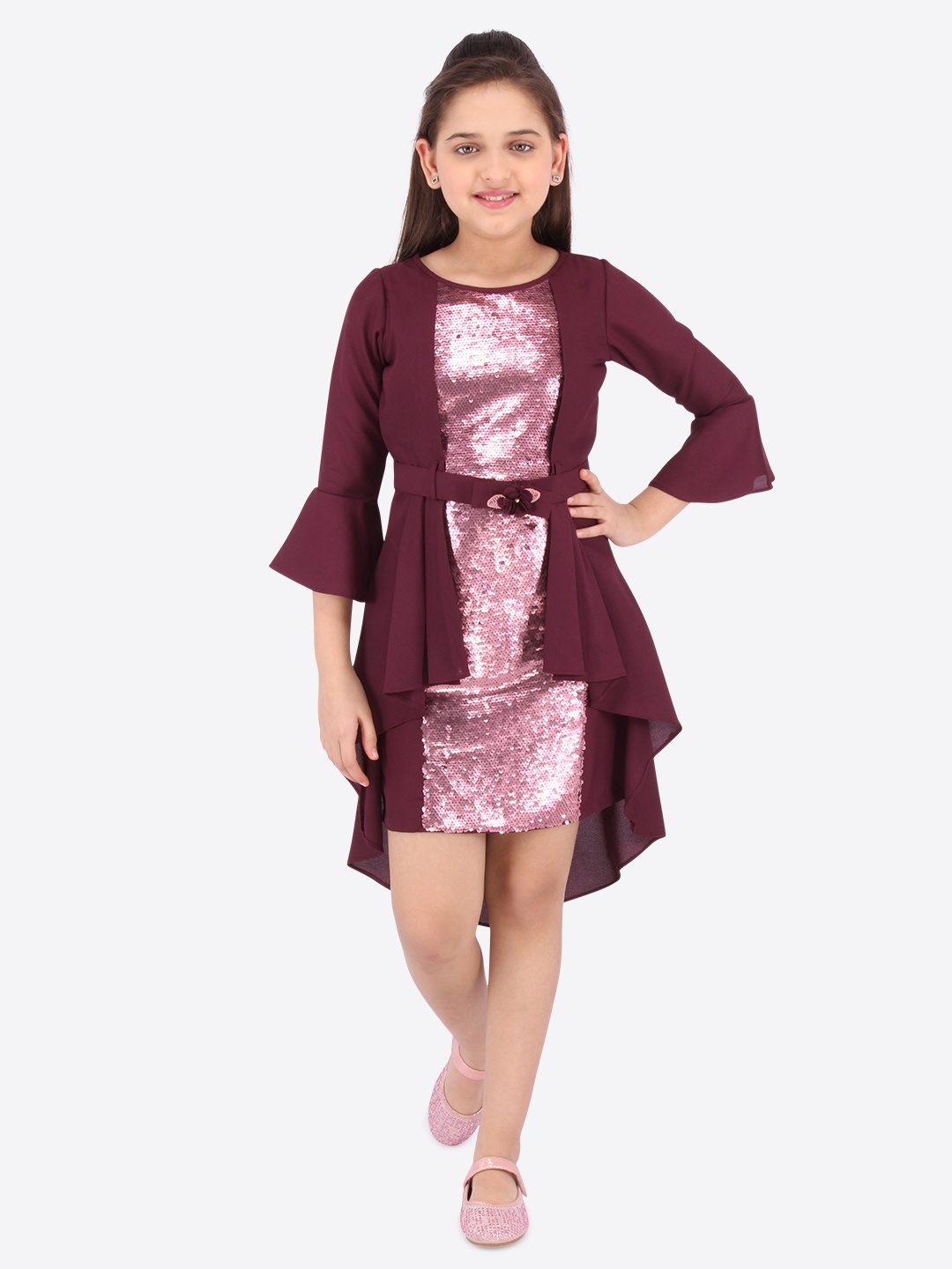 

CUTECUMBER Girls Burgundy Embellished Fit and Flare Dress