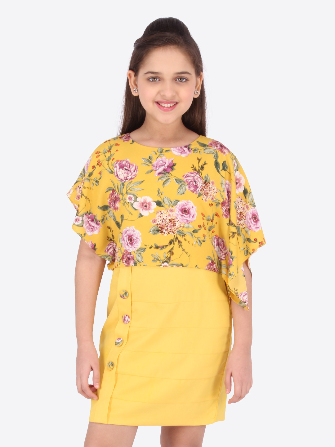

CUTECUMBER Girls Yellow Printed Sheath Dress
