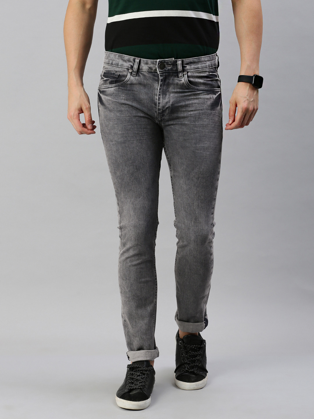 

Louis Philippe Jeans Men Grey Albert Super Slim Fit Low-Rise Clean Look Stretchable Jeans