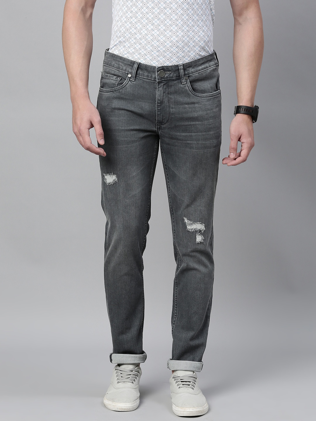 

Louis Philippe Jeans Men Grey Slim Fit Low-Rise Mildly Distressed Stretchable Jeans